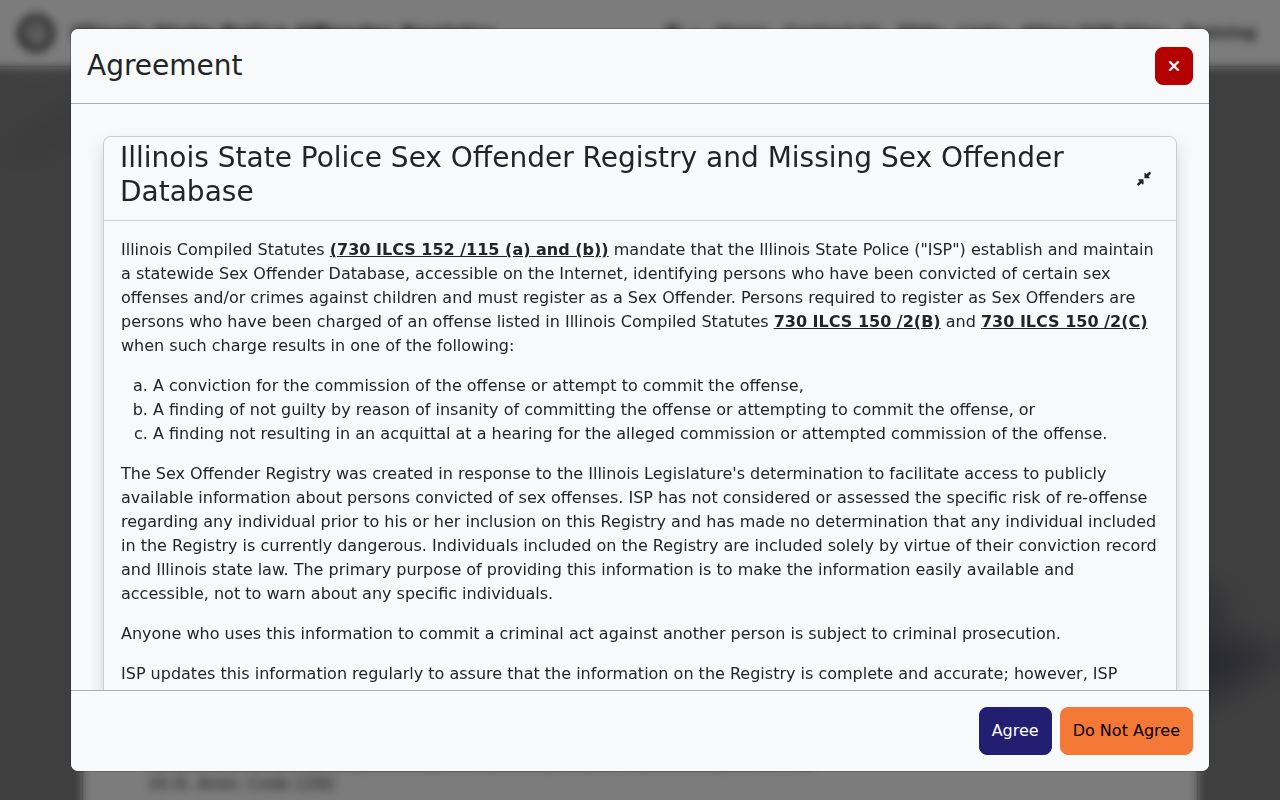 Franklin County sex offender lookup ISP registry disclaimer