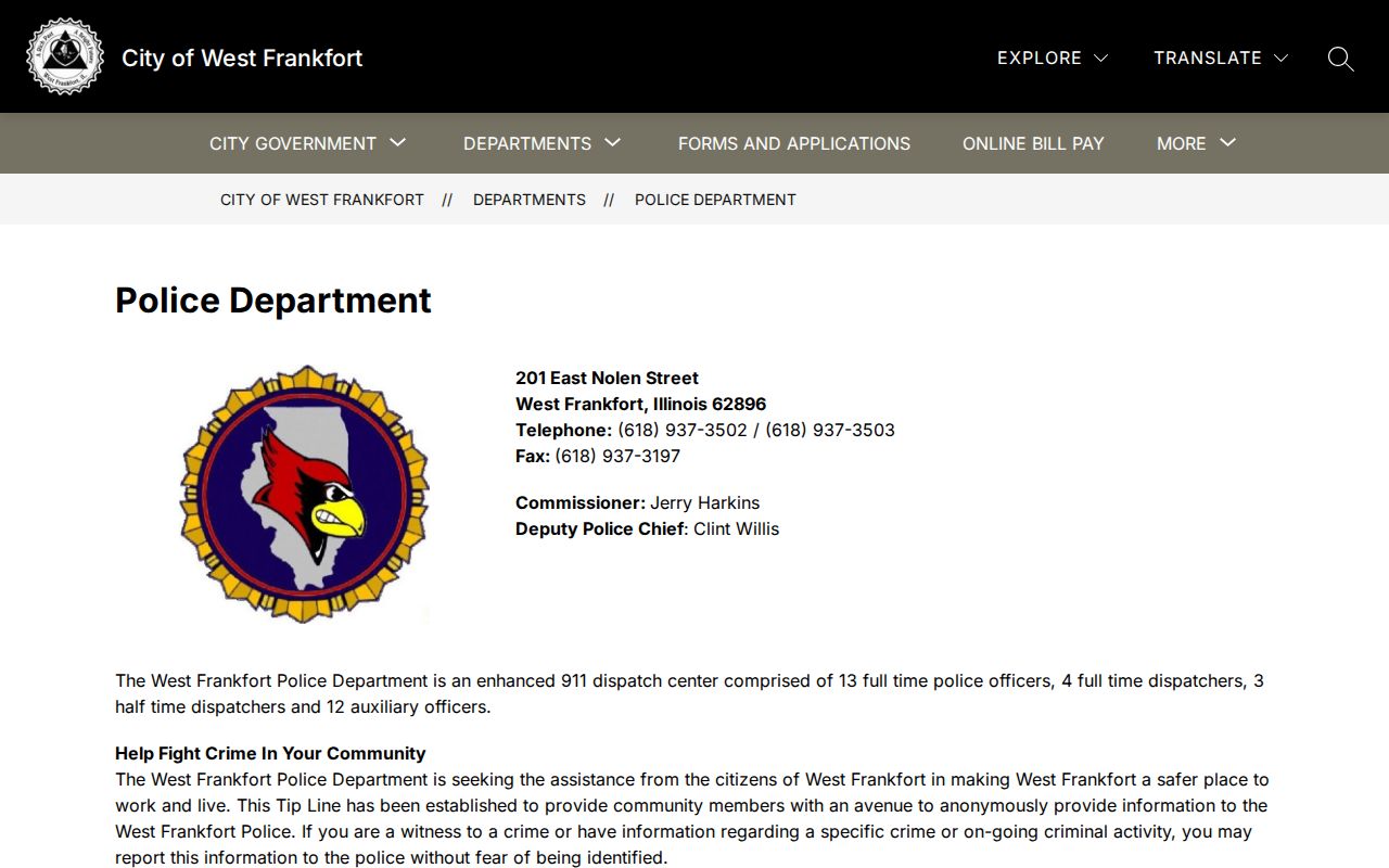 Franklin County sex offender lookup West Frankfort Police Department