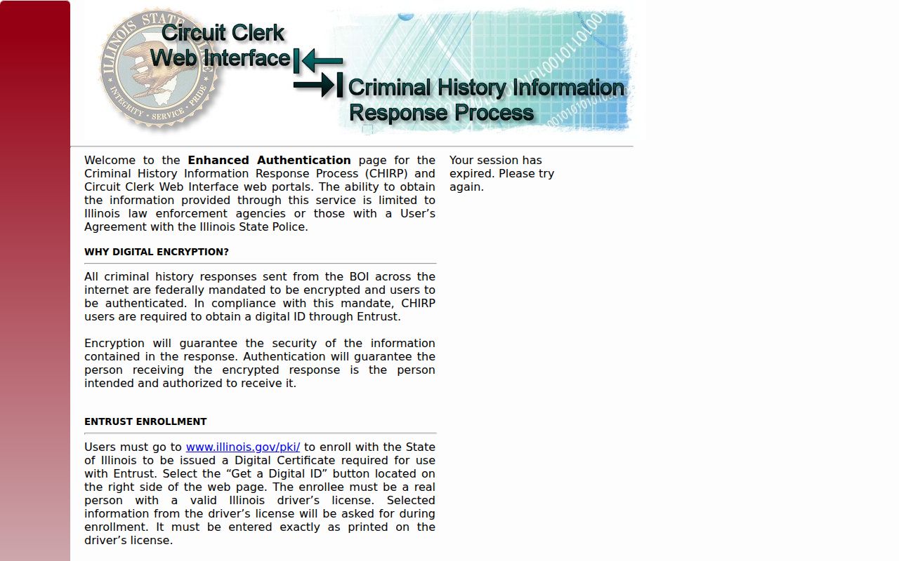 Franklin County criminal history access through the authenticated Illinois CHIRP portal